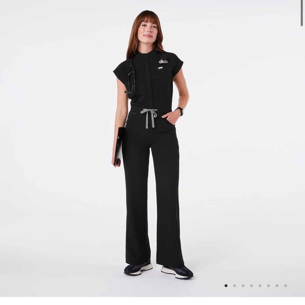 Figs Black Rafaela Cargo Wide Leg ScrubJumpsuit